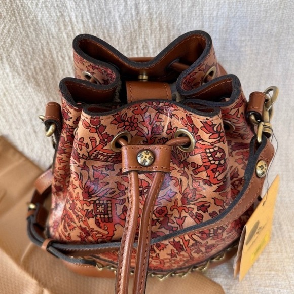 Patricia Nash Leather Bucket Bag $200 NWT Anniversary Crossbody Floral Brown - Picture 3 of 7